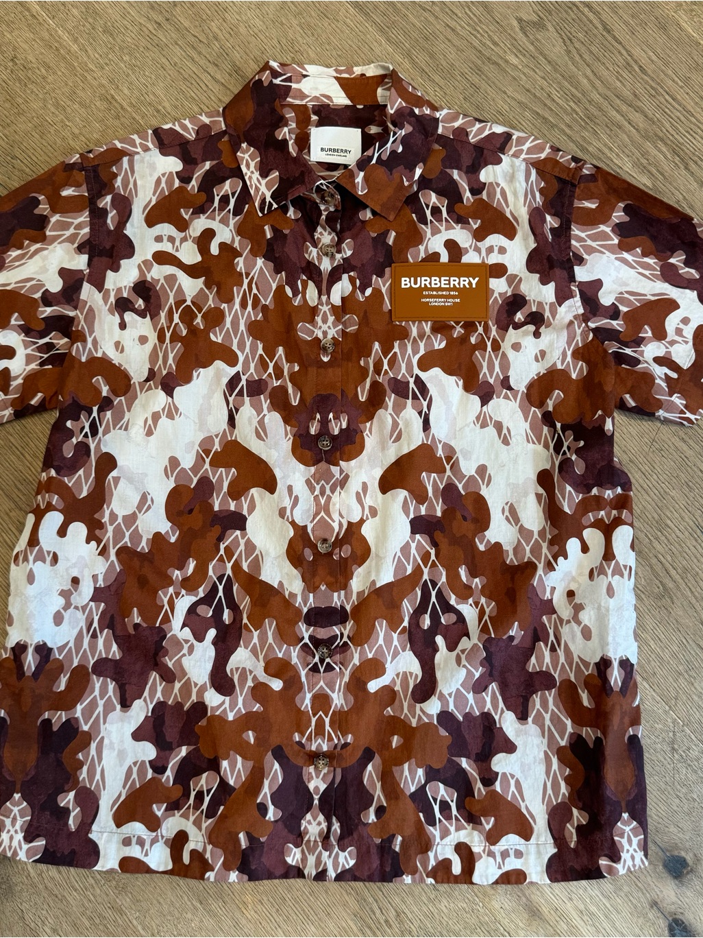 Burberry Boys Brown Rust Camouflage Short-Sleeve Shirt Nwot